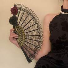 Lace Folding Fan For Women, Dark Lolita Gothic Style, Lolita Japanese Style, Face-Shielding Fan, Cosplay Photo Accessory, Dress-Up Prop, Folding Fan - 白色羽毛扇子 - 查看 5