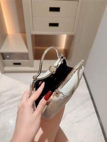 1pc Glittery Bow Design Mini Box Clutch Bag, Elegant Luxury Rhinestone Decor Evening Dress Purse, Charming Party Handbag, Glamorous Ladies' Clutch For Formal Events, Suitable As Holiday Gift, Comes With Detachable Shoulder Chain - Silver - View 6
