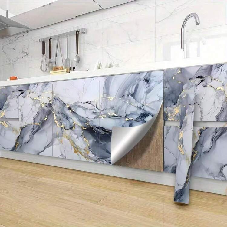 1 rollo de papel tapiz autoadhesivo brillante, papel tapiz adhesivo para pelar y pegar, superficie de trabajo, piso, gabinete, armario, renovación del gabinete de TV, decoración del hogar, renovación de la pared de fondo, pegatinas estéticas, decoración de pared, decoración de habitación, decoración de la casa - Azul - Añade 3