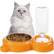 Dog Bowls, Food And Bowl Set With Dispenser And Stainless Steel Bowl Cats And Small Dogs - Light Blue - 橘色 - 查看 7