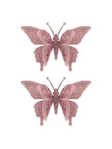 2 pièces Ornements de papillon de sapin de Noël pailletés, décorations de Noël en tissu rose en forme de papillon, papillons 3D creux simulés avec pinces, décoration murale de papillon pastel de Noël pour sapin de Noël, couronne, accessoire pour cheveux, décorations suspendues pour sapin de Noël, décoration de guirlande, convient pour mariage, fête, artisanat DIY, décoration de la maison, accessoires de photographie