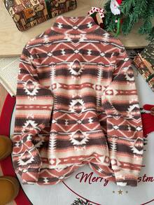 Christmas Fleece Pullover, Women Long Sleeve Half Zip Up Front Casual Sweatshirt, Autumn/Winter Vacation Fall - Redwood - View 2