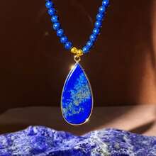 Collar de cuentas vintage hecho a mano de 4 mm con colgante de lapislázuli natural, collar de estilo bohemio para mujer, regalo de cumpleaños/Navidad para la novia, collar gargantilla delicado y único