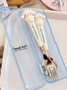 Sanrio 2pcs Stainless Steel Sanrio Hello Kitty & Kuromi Cutlery Set - Portable Cartoon Fork & Spoon Combo, Perfect For Kitchen, Dining, Camping, Picnics, And Christmas Gifts