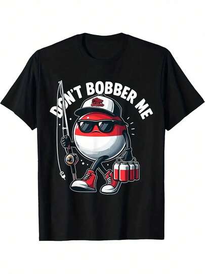 Camiseta gráfica de pesca "Don't Bobber Me" divertida para hombres y mujeres - Camiseta casual de cuello redondo 100% algodón con diseño de pez humorístico, camiseta negra lavable a máquina para pescadores, regalos para pescadores, ropa de regalo para pescadores, camiseta de diseño juguetón, top de tela suave, ropa de exterior, material cómodo, amantes de la naturaleza