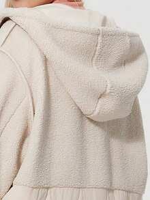 Astrid Plus Size Hooded Long Winter Coat Contrast Teddy Fleece Fur Patchwork Quilted Women Winter Clothes Casual Zip-Up Padded Coat - Beige - View 12