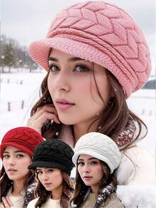 1pc Women's Hat & Gloves Set, Fashionable Casual Knitted Beanie Hat, Suitable For Autumn/Winter Daily Use, Outdoor Travel, Hiking, Skiing, Cycling, Climbing, Photography And More