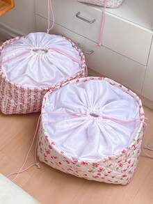 1Pc Quilted Drawstring Cuff Storage Basket With Cute Floral Bouquet Style Home Portable Laundry Hamper, Kids Fabric Foldable Dirty Clothing Laundry Hamper Collapsible, For Children's Toy Storage, Clothing Storage, Car Storage, Miscellaneous Items Storage, Quilt Storage, Doll Storage, Large Capacity, Portable, Multifunctional, Foldable, Essential For Home Decoration, Life, Dormitory, Party Gift, Birthday Gift, Back To School Gift - 彩色 - 查看 4