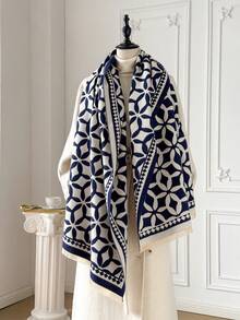 1pc Men's Minimalist Geometric Jacquard Faux Cashmere Warm Scarf, Fashion Versatile For Office, Street, Autumn/Winter, Suitable For Daily Matching - Multicolor - View 14