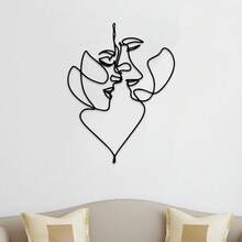 1PC Abstract Couple Face Line Wall Art, Lovers Face Lines Modern Black Metal Wall Home Decor Hanging Wall Art For Home Decoration, Bedroom, Dinner Room, Bathroom Living Room,3 Sizes Available