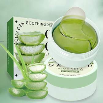 60 pièces Sérum pour les yeux à l'aloe vera + collagène - Masque pour les yeux raffermissant contre les cernes, les poches et les rides - Sans parfum, tous les types beige clair, emballage en gel, soins de la peau, emballage élégant, conception à base d'ingrédients naturels