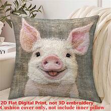 1pc Whimsical Watercolor Donkey Smile Print, Non-Embroidered, Peach Velvet Polyester Throw Pillow Cover, 45x45cm, Farmhouse Style, Zippered, Machine Washable, For Sofa And Bed Decor, No Insert - Pink - View 18