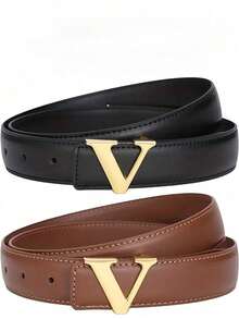 1/2pcs Retro Aesthetic Exquisite Style Belt Women's Smooth Buckle Belt Korean Version Fashion Letter V Belt Women's Belt Wear-Resistant
