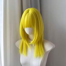 Medium Long Synthetic Yellow Straight Wigs With Bangs Lolita Cosplay Fluffy Women Heat Resistant Wig For Daily Party, Halloween - Yellow - View 3