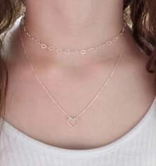 Women's Fashion Hollow Heart Pendant Necklace And Hollow Heart Choker Necklace - 銀色 - 查看 2