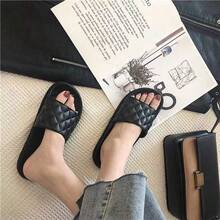 Casual Versatile Simple Black New Slippers - Black Plaid - View 4
