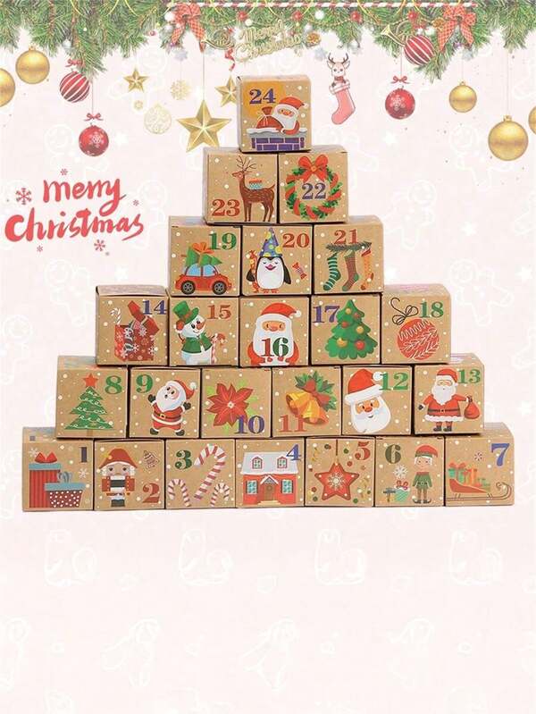 Caixa de Calendário de Contagem Regressiva de Natal DIY (1 unidade/24 unidades), Caixa de Presente Surpresa com Doces e Contagem Regressiva de 24 Dias para o Natal, Caixa de Presente de Papel Kraft com Papai Noel de Desenho Animado, Decorações para Árvore de Natal, Adereços para Decoração de Festas de Fim de Ano, Presente de Decoração de Natal, Decoração para Casamentos, Aniversários e Festas de Fim de Ano, Decoração de Natal, Decoração de Quarto, Decoração de Casa de Inverno