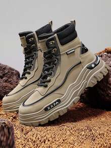 2025 New Men's Hiking Boots, Thick Sole, Anti-Slip, Durable, High-Top, Round Toe, Lace-Up, Soft & Comfortable PU Leather, Waterproof, Oil-Resistant, Fashion Versatile Casual Boots For Outdoor, Hiking, Climbing, Adventure, Comfortable Men's Leather Ankle Boots, Retro Style