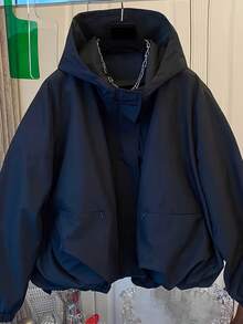 时尚女士春秋连帽拉链风衣外套，高端款式，2025年欧洲新款 - 黑色 - 查看 4