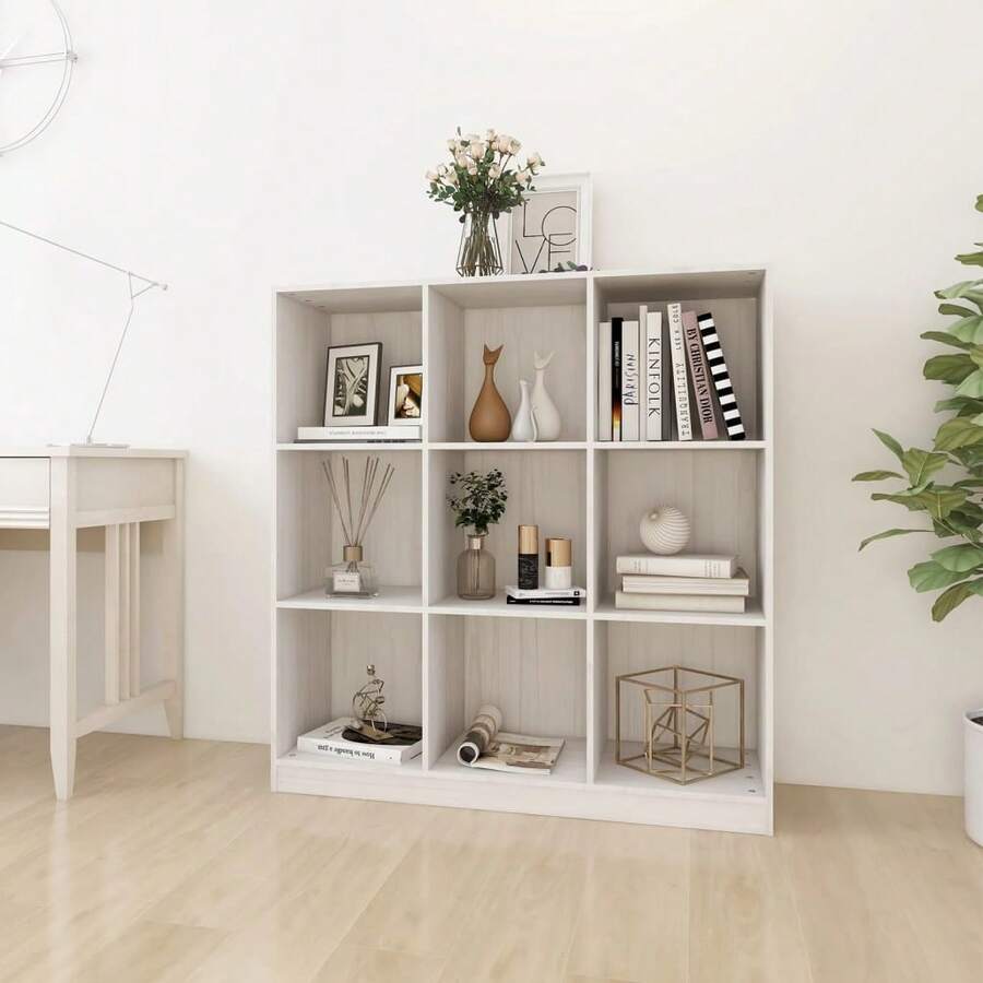 Libreria/divisorio Larryhot 104x33,5x110 cm in pino massiccio, resistente e durevole, facile da montare, stile decorativo, adatto per riporre soprammobili, statuette, libri, piccoli oggetti, ecc.