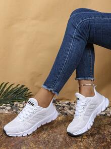 Women's Outdoor Sports Shoes, Wave Stripe Design, Front Lace-Up, Breathable Fabric, Versatile Casual Soft Bottom Sneakers