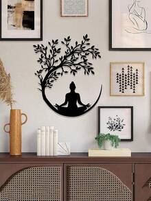 1件生命之树与冥想佛像金属墙饰，金属壁画，生命之树墙画，多功能壁挂工艺品，适用于办公室、客厅、卧室、露台、厨房、阳台、商店入口、咖啡馆、舞厅、酒吧、瑜伽室等场所，禅意墙饰，现代家居装饰，乔迁礼物，节日、生日、万圣节、圣诞节，理想礼物 - 彩色 - 查看 6