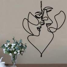 1PC Abstract Couple Face Line Wall Art, Lovers Face Lines Modern Black Metal Wall Home Decor Hanging Wall Art For Home Decoration, Bedroom, Dinner Room, Bathroom Living Room,3 Sizes Available