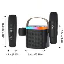 Mini aparat de karaoke cu 2 microfoane, difuzor portabil wireless, aparat de cântat, calitate clară a sunetului, lumini LED, suport inclus, potrivit pentru petreceri acasă și în aer liber, adulți, excelent și ca și cadou de ziua de naștere/Halloween/Crăciun