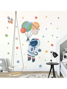 1/2 张太空主题成长图墙贴，带有可爱的宇航员和行星，可移除育儿室贴花，用于婴儿房装饰，教育太阳系儿童墙贴和 60-180 厘米身高 - 彩色 - 查看 11