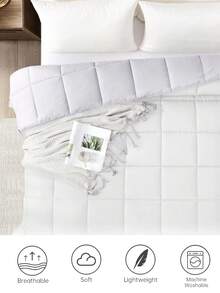 1pc White & Light Gray Quilted Comforter, Reversible, Grid Stitching, Warm & Soft, Fluffy, Suitable For Winter, Down Alternative, Machine Washable, Oeko-Tex Certified - White - View 7