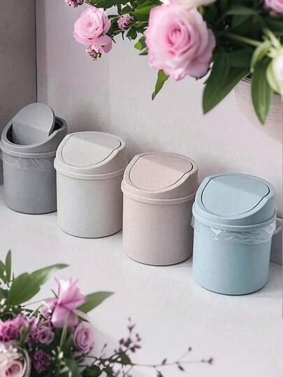 1PC Mini Garbage Bin, Covered Small Trash Can, Desktop Trash Can, Plastic Desktop Waste Paper Basket, Used For Storing Fruit Peel And Paper Scraps On Desk To Keep Tidy, For Bathroom, Home Office Desk Decor,Coffee Table, Office, Living Room, Study Back To School
