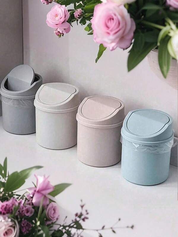 1 件迷你垃圾桶，带盖小型垃圾桶，桌面垃圾桶，塑料桌面废纸篓，用于存放桌面上的果皮和纸屑以保持整洁，适用于浴室、家庭办公桌装饰、茶几、办公室、客厅、书房返校