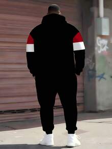 Bộ áo hoodie nam cỡ lớn họa tiết sọc tương phản "King" bán chạy ZhuYa, bộ thể thao xuân thu 2 món - Áo hoodie dáng rộng thoải mái cỡ lớn + quần nỉ bo gấu, phong cách đường phố hip hop đa năng - màu đen - Xem 3