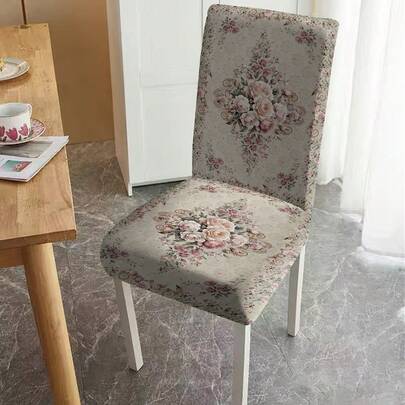 [Washable & Reusable] Elegant Light Pink Floral Print Stretch Chair Cover | Washable & Reusable | Indoor Home Dining Room And Modern Hotel Decor | Elegant | Easy To Use