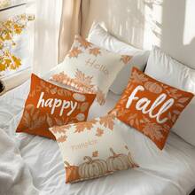 4pcs Thanksgiving Maple Leaf & Pumpkin 4-Piece Set, Single-Sided Printed Throw Pillow Covers 45*45cm, Peach Velvet