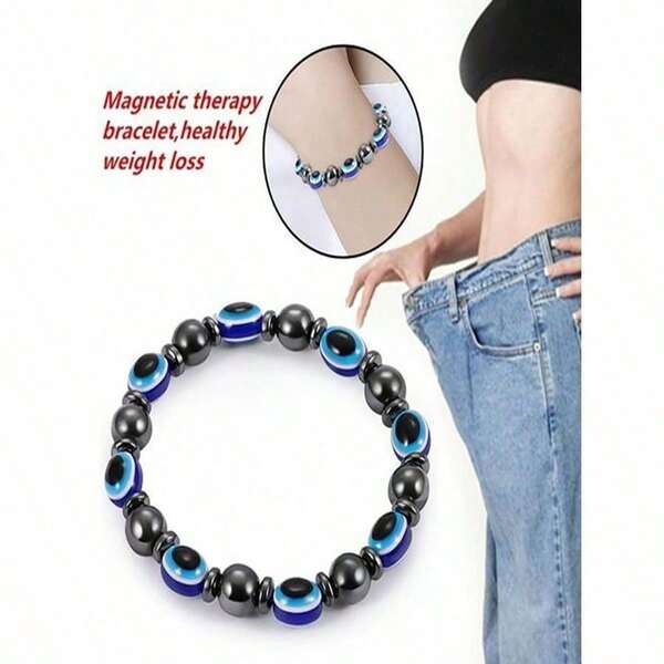 1pc Elastic Blue Evil Eye Charm Bracelet, Suitable For Daily Wear