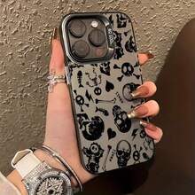 Custodia per telefono con motivo teschio di moda nera, compatibile con 16/16Pro/16ProMax/16Plus/15/15Plus/15Pro/15Promax, 14/14Plus/14Pro/14Promax, 13/13Pro/13Promax, 12/12Pro/12Promax, 11/11Pro/11ProMax, 7/8plus, XR/Xs/XsMax, antiurto, durevole, alla moda, bella, elegante