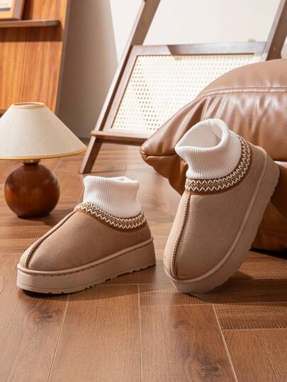 Męskie, jednokolorowe, wsuwane kapcie z grubą podeszwą i odkrytym tyłem, minimalistyczne, modne, unisexowe buty śnieżne na zimę