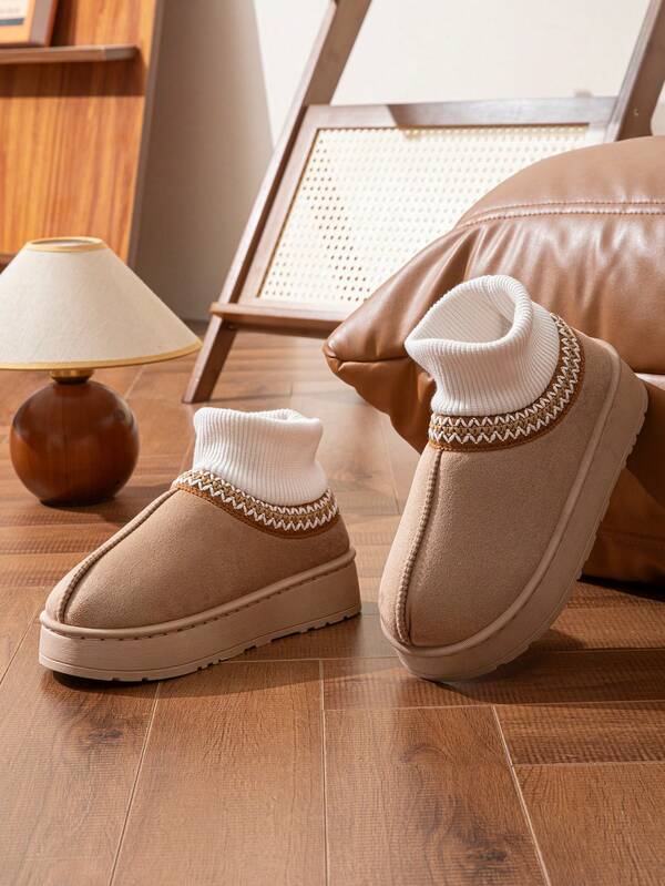 Herren einfarbige Slipper mit dicker Sohle und offenem Fersenbereich, minimalistische Mode Unisex Schneestiefel für den Winter