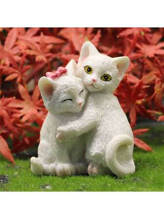 Cute Resin Cat Figurine Home Decor, Creative Couple Hugging Cat Ornament, Holiday Gift
