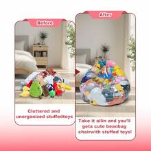 31.49in Large Capacity Sofa Storage Bag, Transparent Doll & Doll Seat Cushion Cover, Washable Durable High Capacity PVC Plush Animal Storage Ottoman, Home Organization (Plush Toys Not Included)