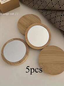 1pc Portable Travel And Carry Wooden Mirror - Handheld Compact Round Mirror For Beauty And Makeup - Multicolor - View 11