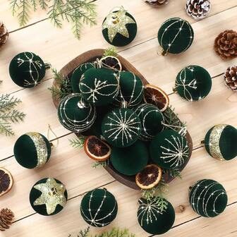 6/12 件装天鹅绒闪光圣诞球装饰品，2.36 英寸防碎圣诞树球装饰品套装，适用于节日、婚礼、感恩节、万圣节、圣诞派对装饰、冬季房间装饰、家居圣诞装饰、圣诞礼物、圣诞装饰