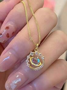 Vintage Planet Round Pendant Alloy Necklace Elegant Women's Jewelry Summer Beach Wear Exquisite Fashion Accessories Gifts