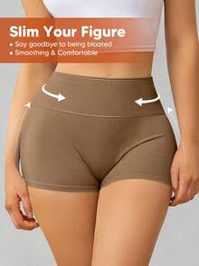 女士瑜伽短裤，高腰提臀弹力运动热裤 - 咖啡棕 - 查看 3