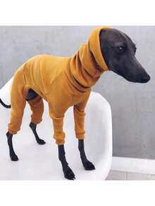 时尚四脚罗纹设计狗狗毛衣，高领保暖宠物套头衫，惠比特犬和意大利灵缇犬专属冬季服装，大型犬合身连体衣，柔软针织防风宠物冬季服装，简约狗狗保暖衣服，舒适合身宠物冬季连体衣 - 藕粉色 - 查看 17