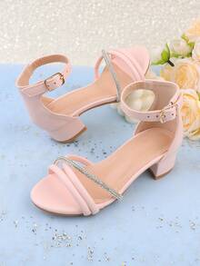 Zapatos de vestir tipo Mary Jane para niñas, apropiados para ocasiones formales, actuaciones, bodas, fiestas, vacaciones, lindos y dulces, cómodos y versátiles sandalias de tacón alto para niñas pequeñas, medianas y grandes, niñas pequeñas, bebés, sandalias de verano con peep toe y brillantes de color rosa