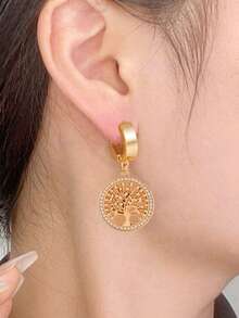 1pair Fashion Simple Stainless Steels Rhinestone Tree Of Life Drop Earrings For Women Glamour Party Jewelry Gifts