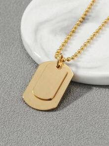 1pc Fashion Mother-Child Dog Tag Pendant Necklace, Beaded Chain Jewelry, Versatile Streetwear Accessory, Stainless Steel Dog Tag Pendant Necklace With Beaded Chain, Suitable For Men's Daily Wear