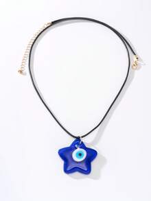 1 peça de pingente de vidro azul com olho de diabo e colar de cordão de cera preta, adequado para mulheres/casais, uso diário, presente de Natal